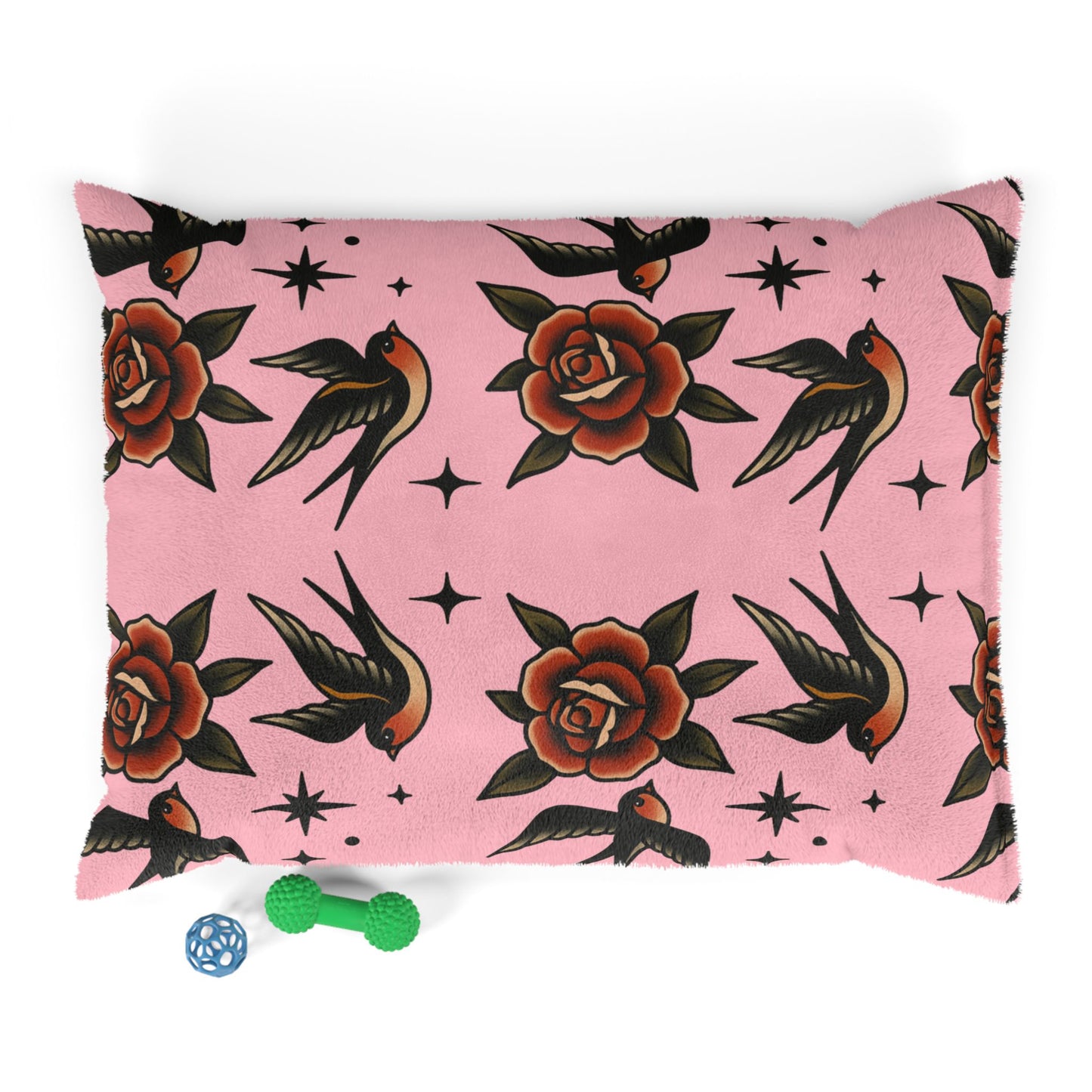 Baby Pink Good Boy Good Girl Pet Bed – Gothic Glam Tattoo Style - Traditional Tattoo Swallow Design
