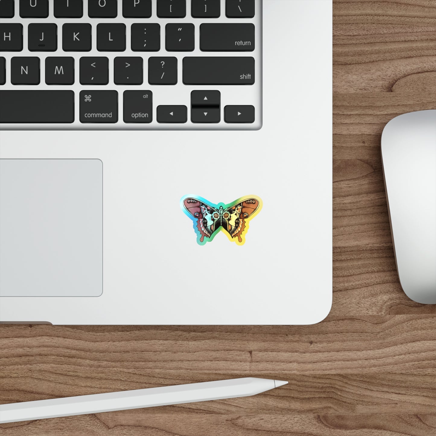 Stickers - Holographic Butterfly Gypsy Face Traditional Tattoo Americana Design