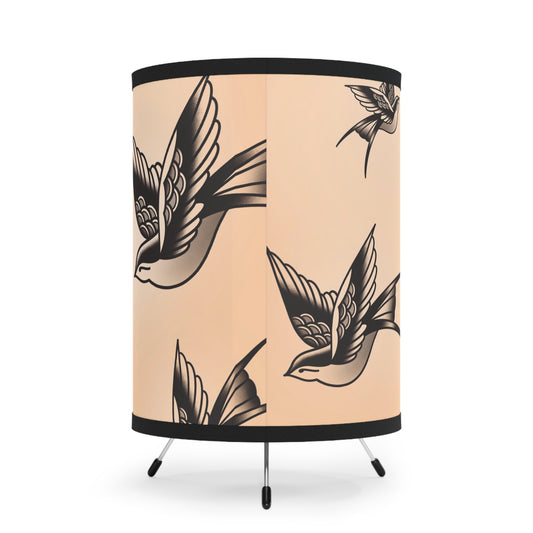 Vintage-Inspired Tripod Lamp, Ambient Lighting for Home Decor, Chic Living Room Light, Elegant Gift for Bird Lovers, Tattoo Art Table Lamp