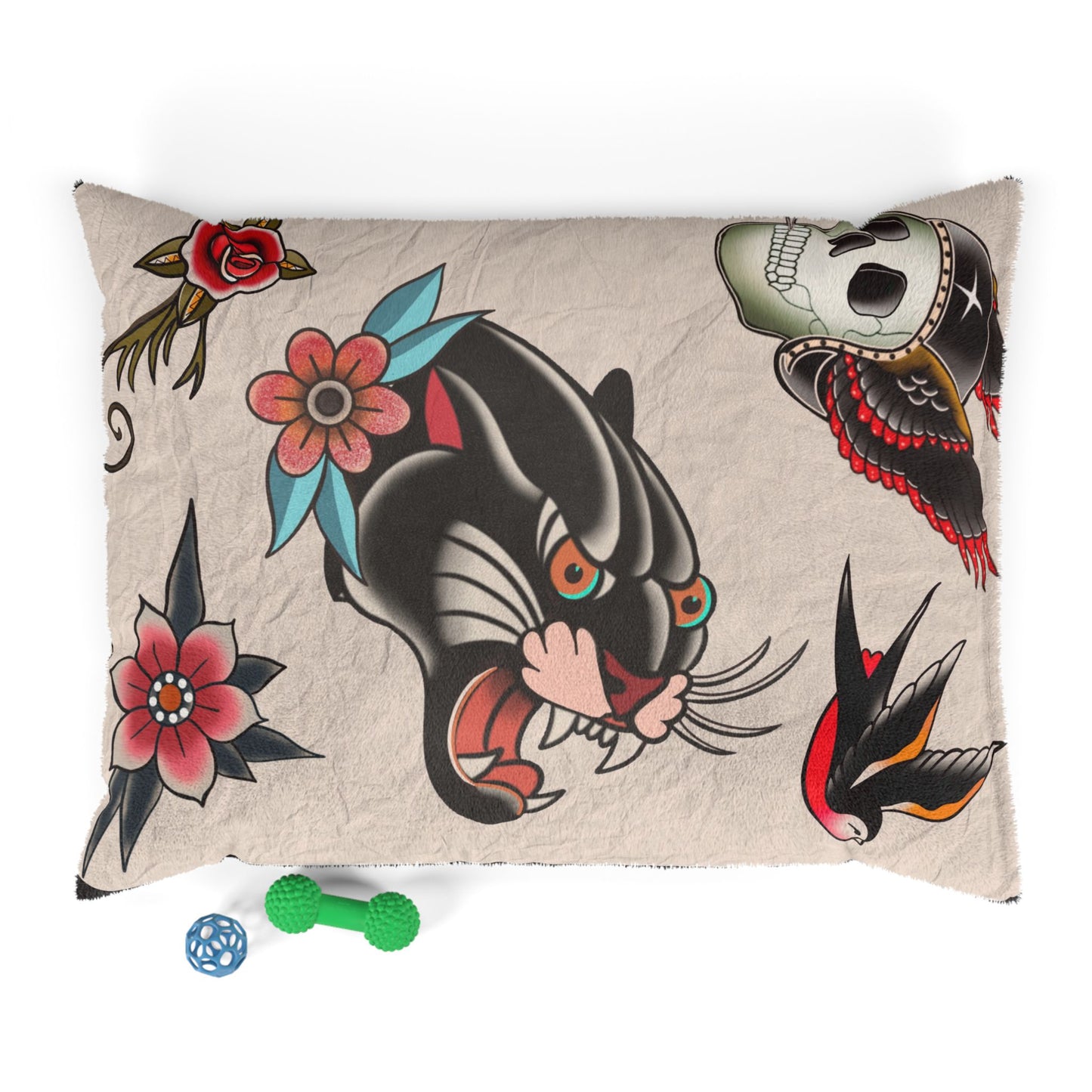 Good Boy Good Girl Pet Bed – Gothic Glam Tattoo Style - Traditional Tattoo Panther Skull Swallow Design
