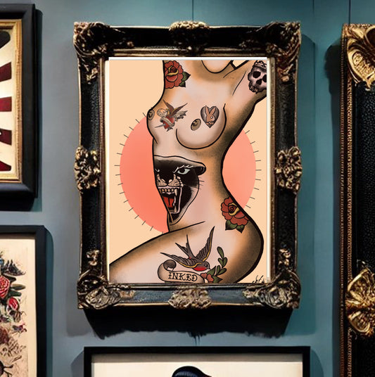 Traditional Tattoo Flash Sheet Art Print – Vintage Wall Decor for Ink Lovers – Complete your collection - Tattooed Muse