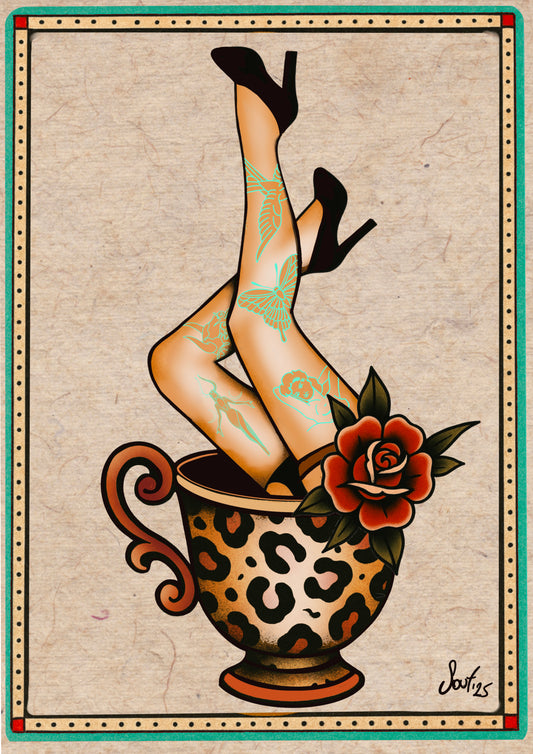 Storm in a Teacup Sexy Legs Tattoo studio Print - rare, unique Wall Art Flash Sheet Art Print, Vintage Wall Decor for Ink Lovers – A great piece to complete your collection - Size A3