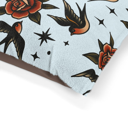 Baby Blue Good Boy Good Girl  Pet Bed – Gothic Glam Tattoo Style - Traditional Tattoo  Swallow Design