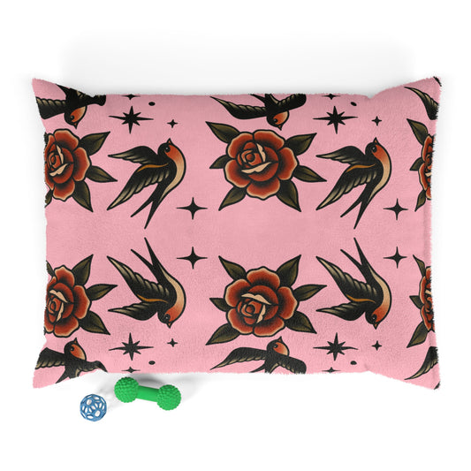 Baby Pink Good Boy Good Girl  Pet Bed – Gothic Glam Tattoo Style - Traditional Tattoo  Swallow Design