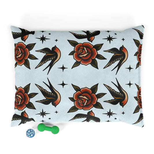 Baby Blue Good Boy Good Girl  Pet Bed – Gothic Glam Tattoo Style - Traditional Tattoo  Swallow Design