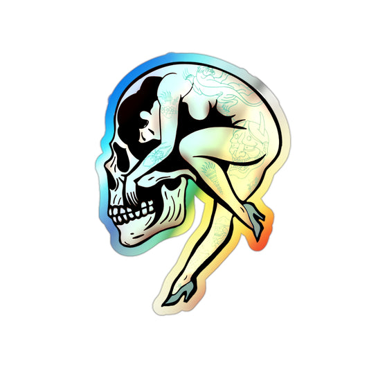 Holographic Skull Stickers, Edgy Die-Cut Decals for Skaters, Unique Art for Scrapbooking, Gift for Goth Lovers, Colorful Vinyl Stickers