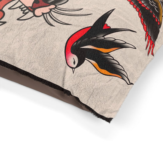 Good Boy Good Girl  Pet Bed – Gothic Glam Tattoo Style - Traditional Tattoo Panther Skull Swallow Design