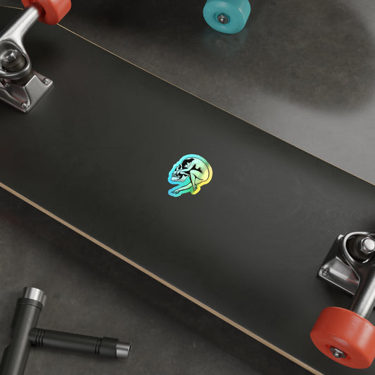 Holographic Skull Stickers, Edgy Die-Cut Decals for Skaters, Unique Art for Scrapbooking, Gift for Goth Lovers, Colorful Vinyl Stickers