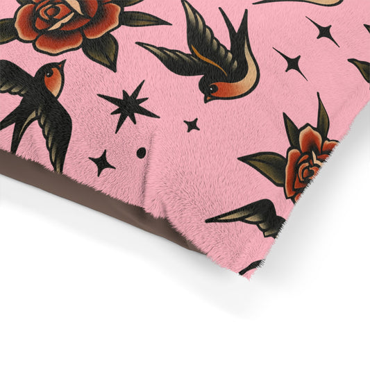 Baby Pink Good Boy Good Girl  Pet Bed – Gothic Glam Tattoo Style - Traditional Tattoo  Swallow Design