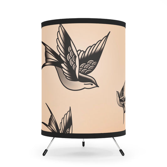 Vintage-Inspired Tripod Lamp, Ambient Lighting for Home Decor, Chic Living Room Light, Elegant Gift for Bird Lovers, Tattoo Art Table Lamp