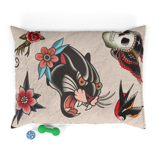 Good Boy Good Girl  Pet Bed – Gothic Glam Tattoo Style - Traditional Tattoo Panther Skull Swallow Design