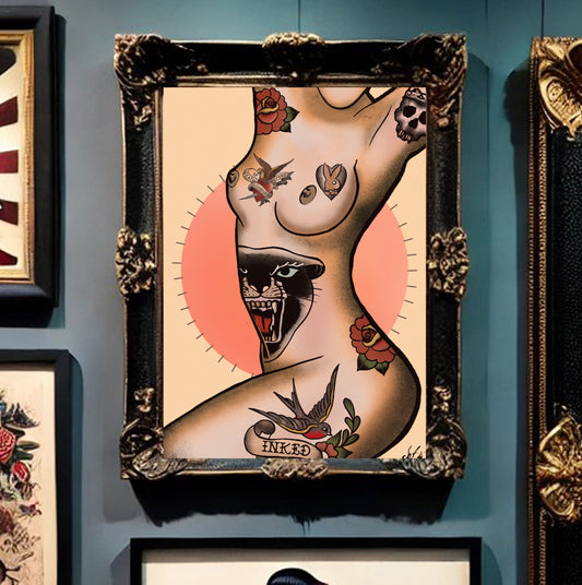 Traditional Tattoo Flash Sheet Art Print – Vintage Wall Decor for Ink Lovers – Complete your collection - Tattooed Muse
