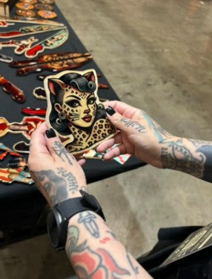 Vintage Pin Up Kitty Wood Cut Out: Leopard Babe Wall Art