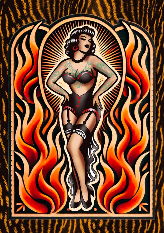 Fine Art Print - Burlesque Babe and Flames