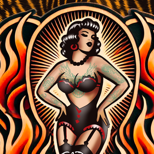 Fine Art Print - Burlesque Babe and Flames
